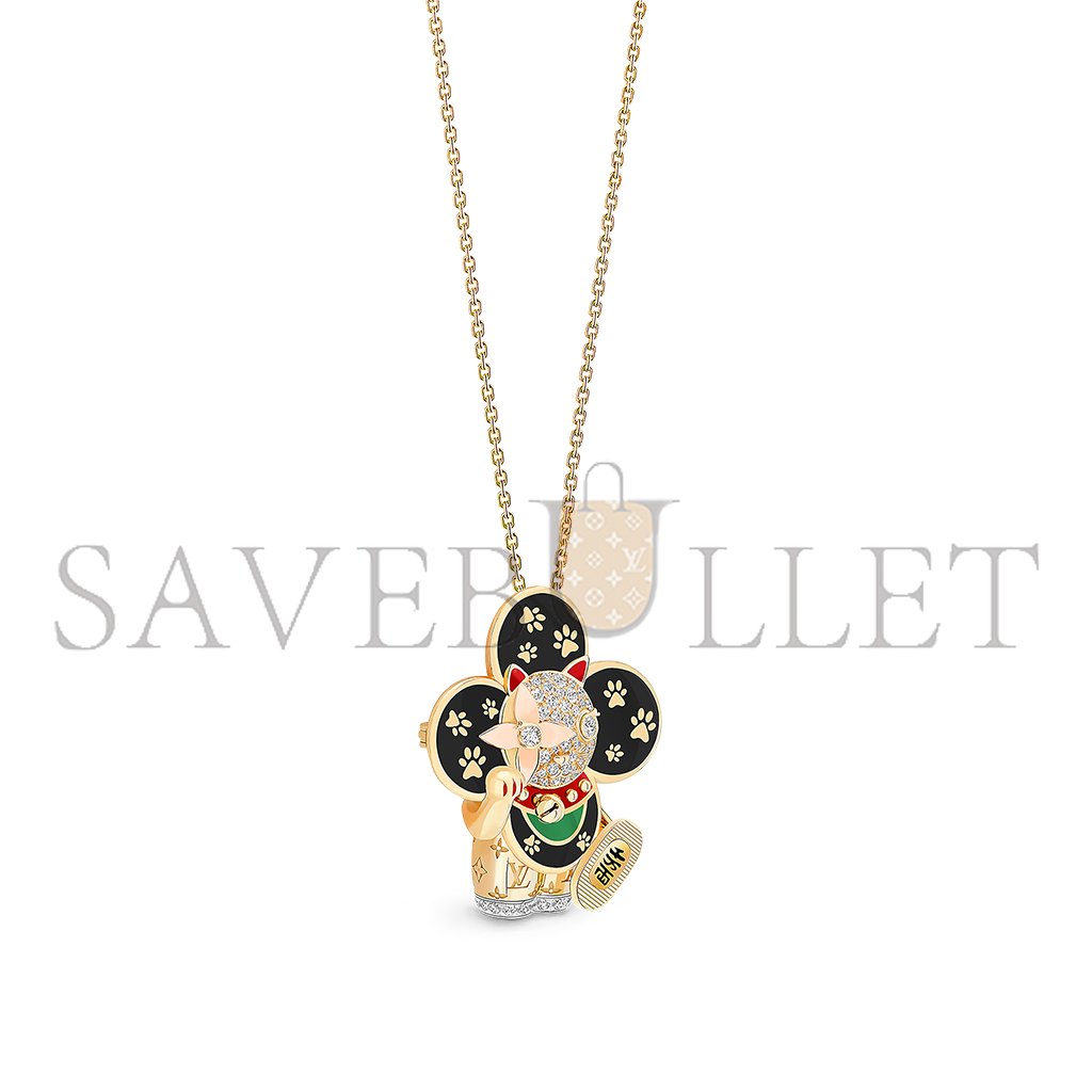 LOUIS VUITTON VIVIENNE MANEKI NEKO PENDANT, 3 GOLDS, LACQUER & DIAMONDS Q93901 LOUIS VUITTON VIVIENNE MANEKI NEKO PENDANT, 3 GOLDS, LACQUER & DIAMONDS Q93901